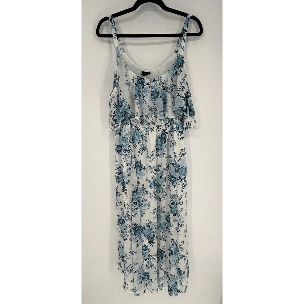 Torrid Maxi Dress Size 1 14 White Blue Floral Feminine Elegant Tea Party Pockets